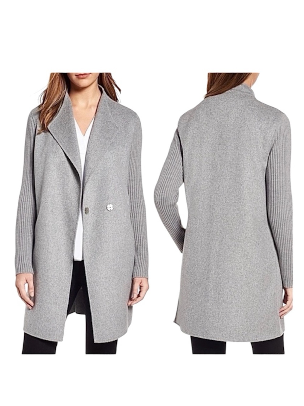 Kenneth Cole Light Gray Coat w Rib Knit Sleeves
